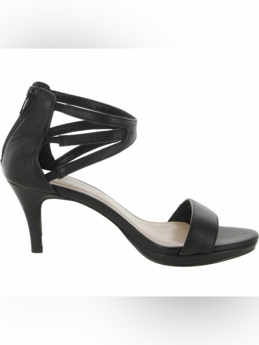 Bella Vita Womens Everly Black Leather Ankle Strap Heels